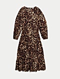 Animal Print Midi Waisted Tiered Dress