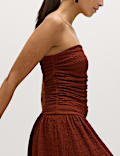 Textured Bandeau Midi Waisted Dress