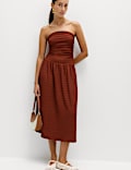 Textured Bandeau Midi Waisted Dress