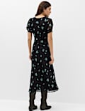 Floral Puff Sleeve Tie Detail Midaxi Tea Dress