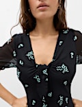 Floral Puff Sleeve Tie Detail Midaxi Tea Dress