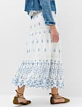 Pure Cotton Embroidered Midaxi Tiered Skirt