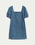 Pure Cotton Denim Striped Mini Shift Dress