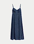 Gaun Kamisol Midi Denim Katun Murni Bertali