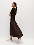 Jersey Ribbed Midi Drop Waist Dress
