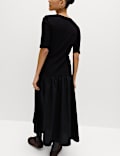Jersey Ribbed Midi Drop Waist Dress