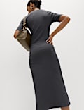 Cotton Rich Ribbed V-Neck Midi Column Dress