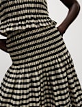 Cotton Blend Checked Midaxi A Line Skirt
