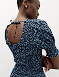 Pure Cotton Floral Mini Shirred Dress