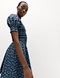 Pure Cotton Floral Mini Shirred Dress