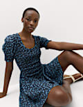 Pure Cotton Floral Mini Shirred Dress