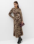 Animal Print Ruched Midi Column Dress
