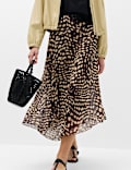 Mesh Animal Print Midi Asymmetric Skirt