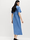 Cotton Rich Shirred Midi T-Shirt Dress