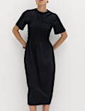 Cotton Rich Shirred Midi T-Shirt Dress