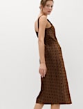 Satin Polka Dot Flocked Midi Slip Dress