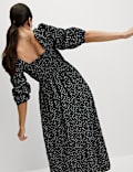 Floral Square Neck Midi Waisted Dress