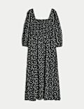Floral Square Neck Midi Waisted Dress