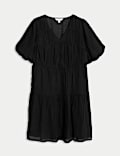 Lyocell Rich V-Neck Mini Waisted Dress