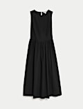 Pure Cotton Round Neck Midi Waisted Dress