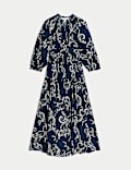 Pure Cotton Printed V-Neck Midi Waisted Dress