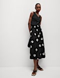 Pure Cotton Shirred Midi A-Line Skirt