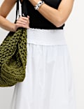 Pure Cotton Shirred Midi A-Line Skirt