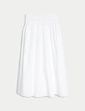Pure Cotton Shirred Midi A-Line Skirt
