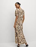 Printed Ruched Sleeve Midaxi Dress