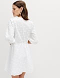 Pure Cotton Embroidered V-Neck Mini Waisted Dress