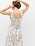 Pure Cotton Polka Dot Ruffle Midi Skater Dress