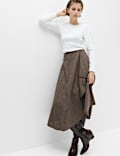 Pure Cotton Checked Midi Skirt