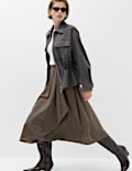 Pure Cotton Checked Midi Skirt