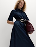 Denim Button Front Midi Shirt Dress
