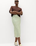 Checked Midi Straight Column Skirt
