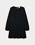 Corduroy Round Neck Mini Drop Waist Dress