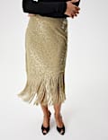 Sequin Asymmetric Fringe Skirt