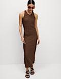 Robe midi coupe droite en coton et jersey à motif texturé