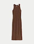 Robe midi coupe droite en coton et jersey à motif texturé