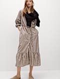 Modal Rich Checked Button Front Midi Dress