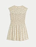 Pure Cotton Printed Mini Shirred Dress