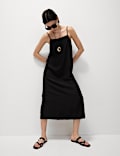 Textured Strappy Midi Cami Relaxed Dress