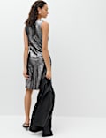Metallic Cowl Neck Knee Length Slip Dress