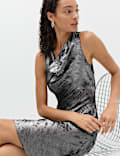 Metallic Cowl Neck Knee Length Slip Dress