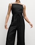 Linen Blend Square Neck Sleeveless Jumpsuit