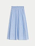 Pure Cotton Striped Midi A-Line Skirt