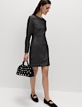 Cotton Rich Denim Round Neck Mini Shift Dress
