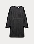 Cotton Rich Denim Round Neck Mini Shift Dress