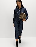 Vestido camisero a media pierna denim abotonado
