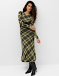 Robe midi coupe droite en Lyocell m&eacute;lang&eacute; &agrave; carreaux